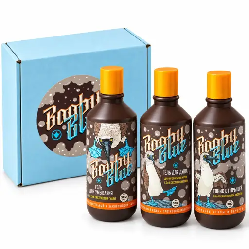 Подарочный набор Booby Blue: Тоник, умывалка и гель для душа от прыщей